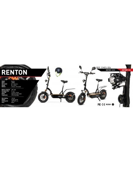 E-Scooter Renton 1200 Watt mit Lithium-Akku, Sitz und Halterung für Gepäckkorb – Bild 6